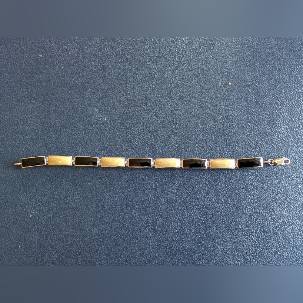 Lovely silver, black and cream rectangle link bracelet